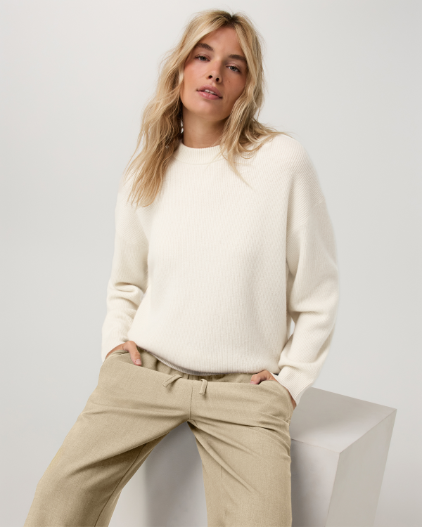 Vuori Emilie Cashmere Oversized Rib Crew - Porcelain